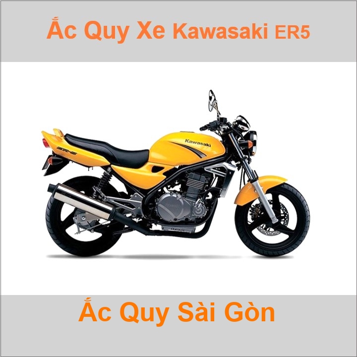 Bình ắc quy cho xe moto Kawasaki ER5 498cc có công suất tầm 10Ah, 12Ah (10h) với các mã bình ắc quy phổ biến như YTX12-BS