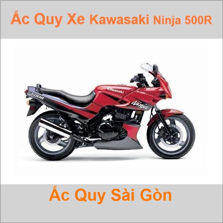 Bình ắc quy cho xe moto Kawasaki Ninja 500R 498cc có công suất tầm 14Ah (10h) với các mã bình ắc quy phổ biến như YB14L-BS
