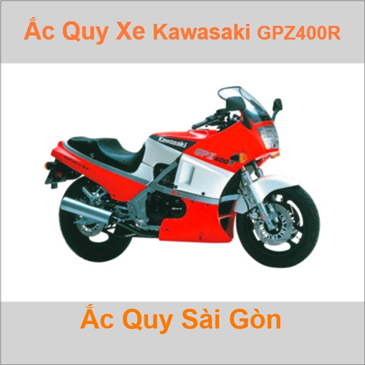 Bình ắc quy cho xe moto Kawasaki GPZ-400R 398cc có công suất tầm 10Ah, 12Ah (10h) với mã bình ắc quy YB12A-AK, YTX12-BS