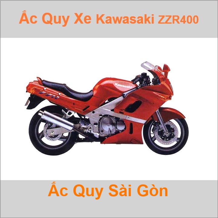 Bình ắc quy cho xe moto Kawasaki ZZR400 398cc có công suất tầm 8Ah, 9Ah (10h) với các mã bình ắc quy phổ biến như YTX9-BS