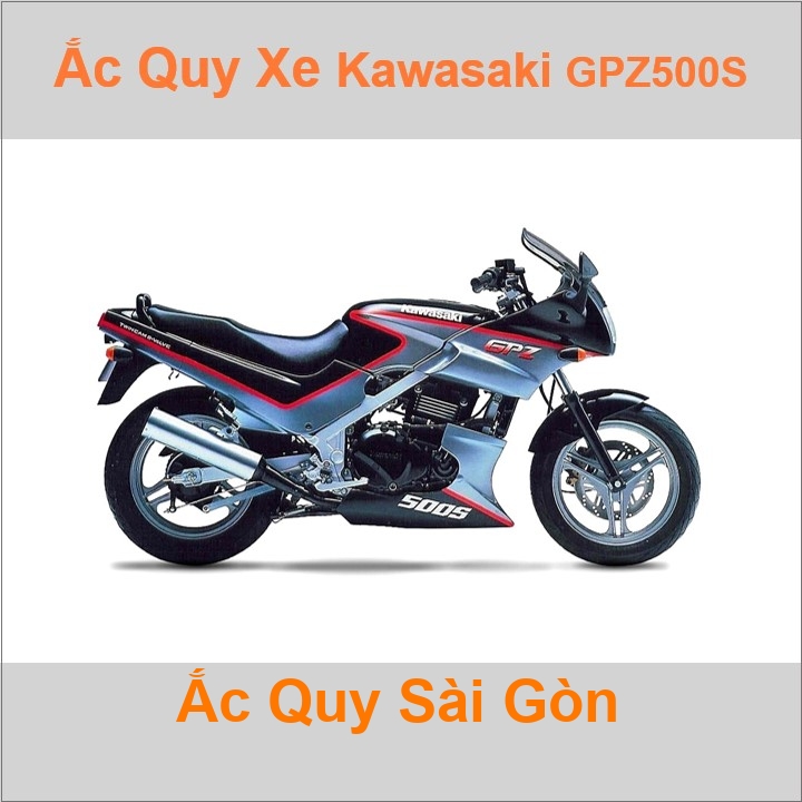 Bình ắc quy cho xe moto Kawasaki GPZ500S 498cc có công suất tầm 14Ah (10h) với các mã bình ắc quy phổ biến như YB14L-BS 