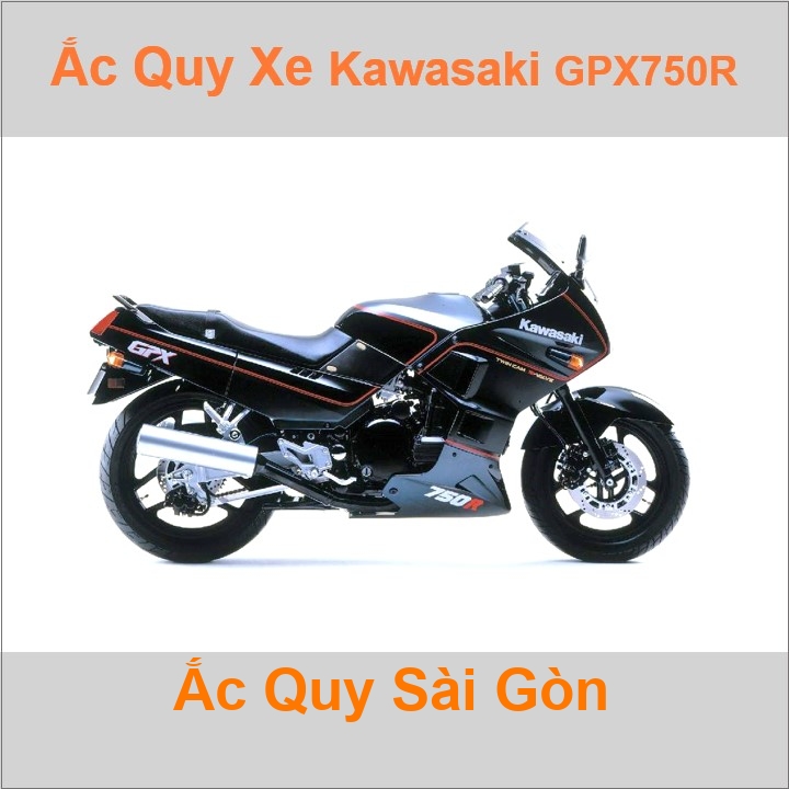 Bình ắc quy cho xe moto Kawasaki Ninja 750R / ZX750F / GPX750R 742cc có công suất tầm 14Ah (10h) với các mã bình ắc quy phổ biến như YB14L-BS 