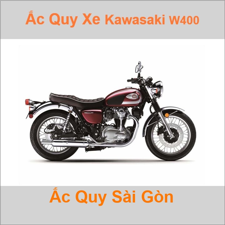 Bình ắc quy cho xe moto Kawasaki W-400 399cc có công suất tầm 10Ah, 12Ah (10h) với các mã bình ắc quy phổ biến như YTX12-BS