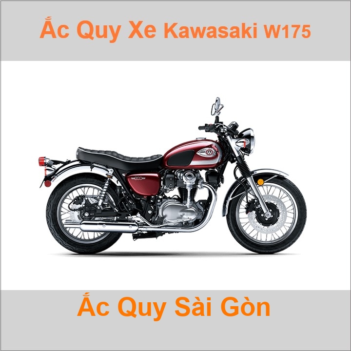 Bình ắc quy cho xe moto Kawasaki W175 177cc có công suất tầm 7Ah (10h) với các mã bình ắc quy như YTX7L-BS, TTZ8V ... 