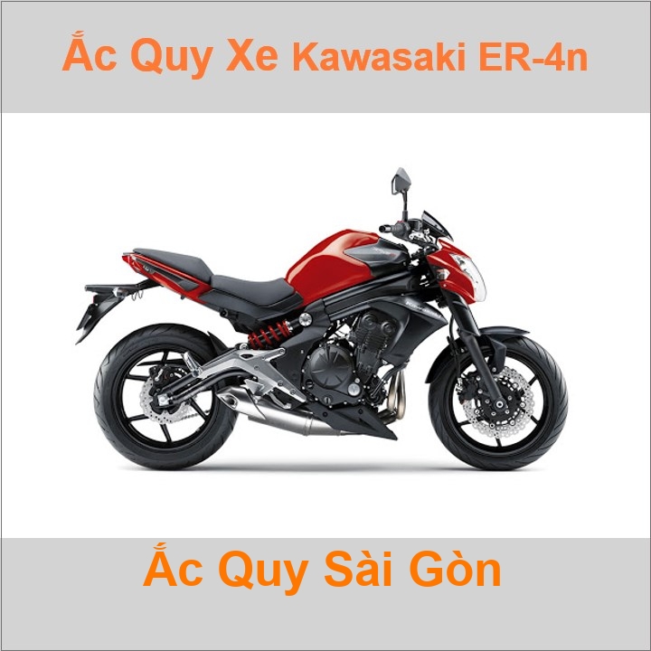 Bình ắc quy cho xe moto Kawasaki ER4n 399cc có công suất tầm 8Ah, 9Ah (10h) với các mã bình ắc quy phổ biến như YTX9-BS 