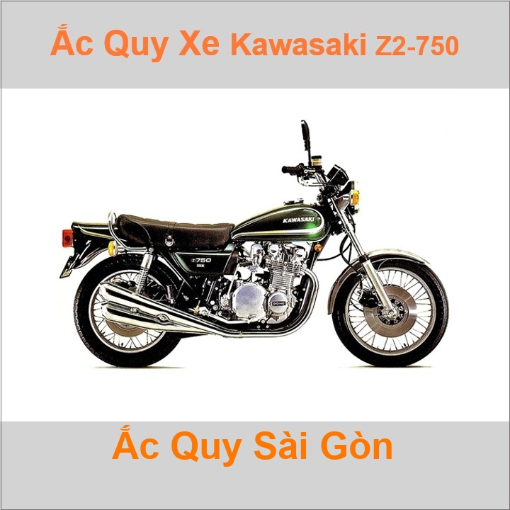 Bình ắc quy cho xe moto Kawasaki Z750 / Z2-750 746cc có công suất tầm 14Ah (10h) với các mã bình ắc quy phổ biến như YB14L-BS