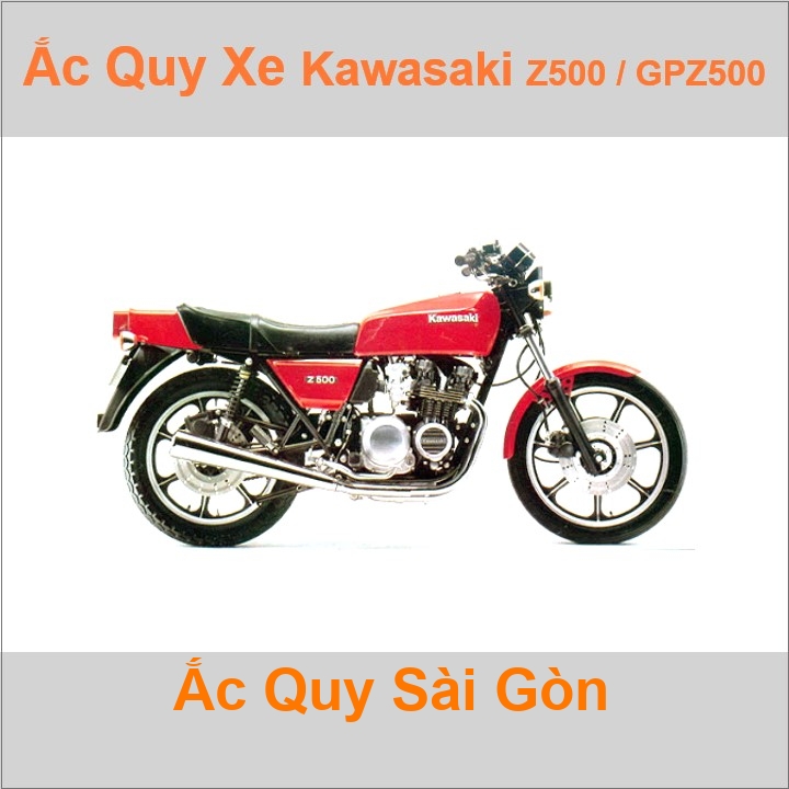 Bình ắc quy cho xe moto Kawasaki GPz500 / Z500 497cc có công suất tầm 14Ah (10h) với các mã bình ắc quy phổ biến như YB14L-BS 