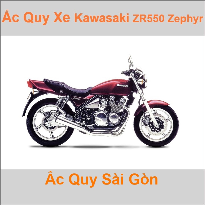 Bình ắc quy cho xe moto Kawasaki ZR-550 / Zephyr-550 553cc có công suất tầm 10Ah, 12Ah (10h) với các mã bình ắc quy phổ biến như YTX12-BS