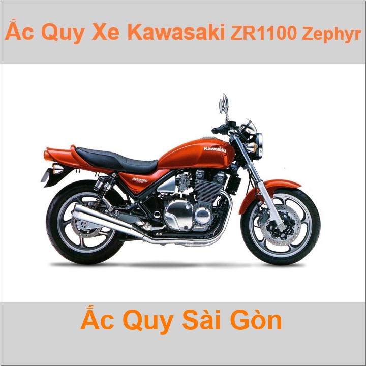 Bình ắc quy cho xe moto Kawasaki ZR-1100 / Zephyr-1100 1062cc có công suất tầm 12Ah (10h) với các mã bình ắc quy phổ biến như YTX14-BS 