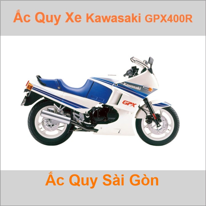 Bình ắc quy cho xe moto Kawasaki GPX-400R 398cc có công suất tầm 10Ah, 12Ah (10h) với mã bình ắc quy YB12A-AK, YTX12-BS