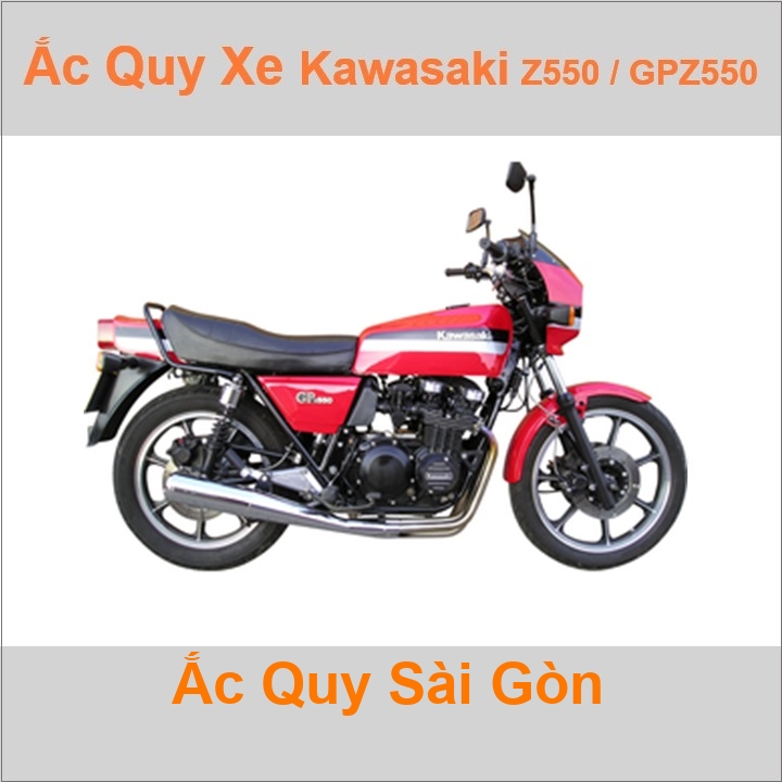 Bình ắc quy cho xe moto Kawasaki GPZ550 / Z550 497cc có công suất tầm 14Ah (10h) với các mã bình ắc quy phổ biến như YB14L-BS