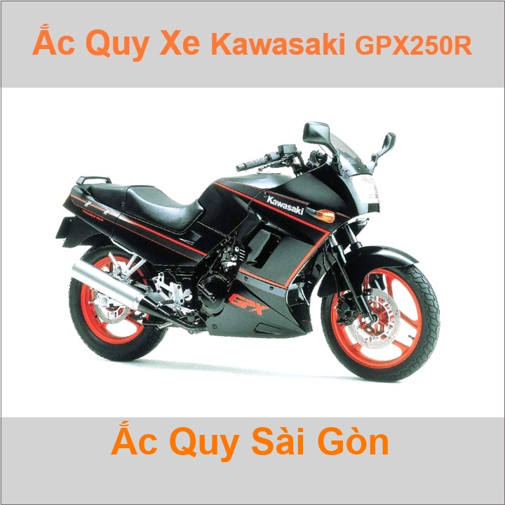 Bình ắc quy cho xe moto Kawasaki GPZ250R / GPX250R 248cc có công suất tầm 7Ah (10h) với các mã bình ắc quy phổ biến như YTX7L-BS, TTZ8V