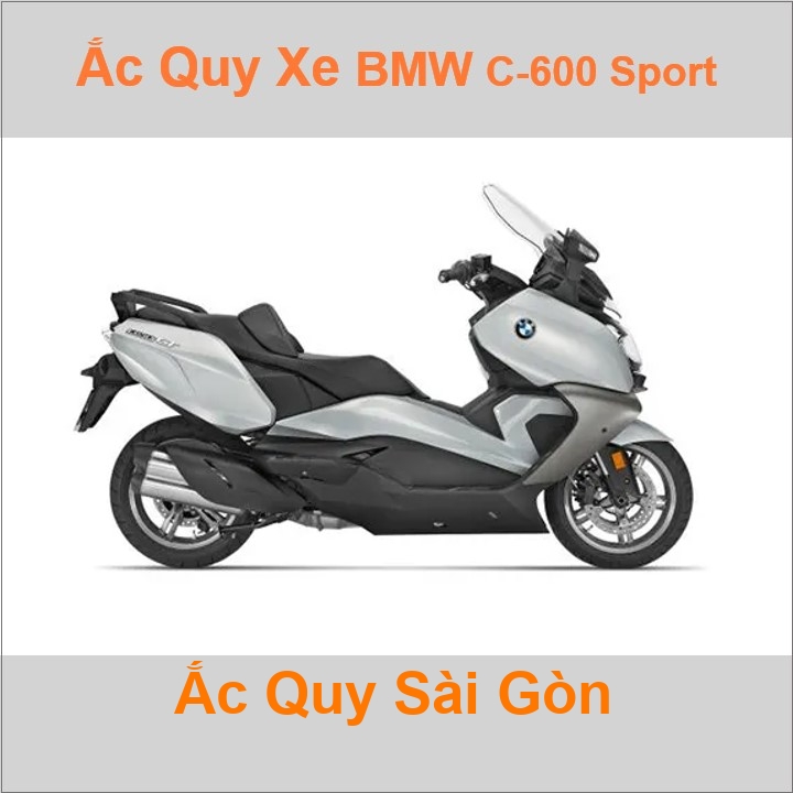 Bình acquy moto cho xe pkl BMW C600 Sport 647cc có công suất tầm 12Ah, 14Ah (10h) với các mã bình ắc quy phổ biến như YTX14-BS 