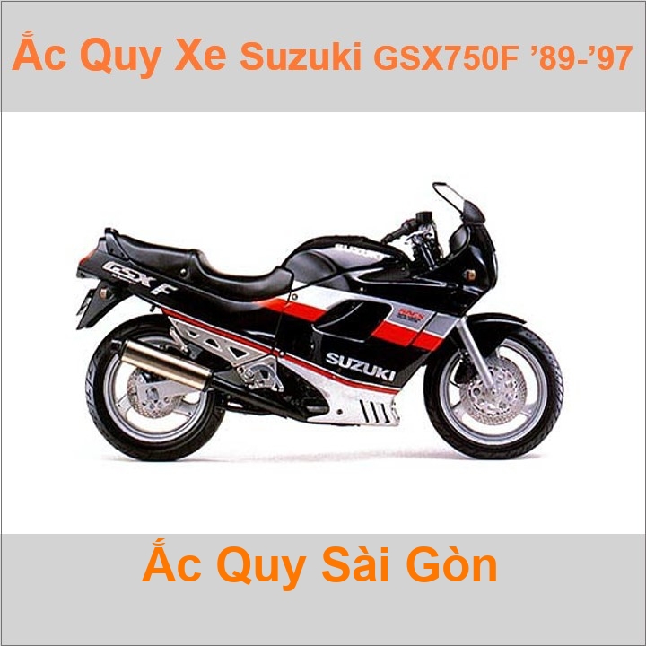 Bình acquy moto cho xe pkl Suzuki GSX-750F Katana (1989-1997) 748cc có công suất tầm 14Ah (10h) với mã bình ắc quy phổ biến như YB14L-BS Bình ắc quy xe mô tô phân khối lớn Suzuki GSX750F có kích thước khoảng: Dài 13cm * Rộng 8.8cm * Cao 16cm chất lượng tốt nhất với giá rẻ