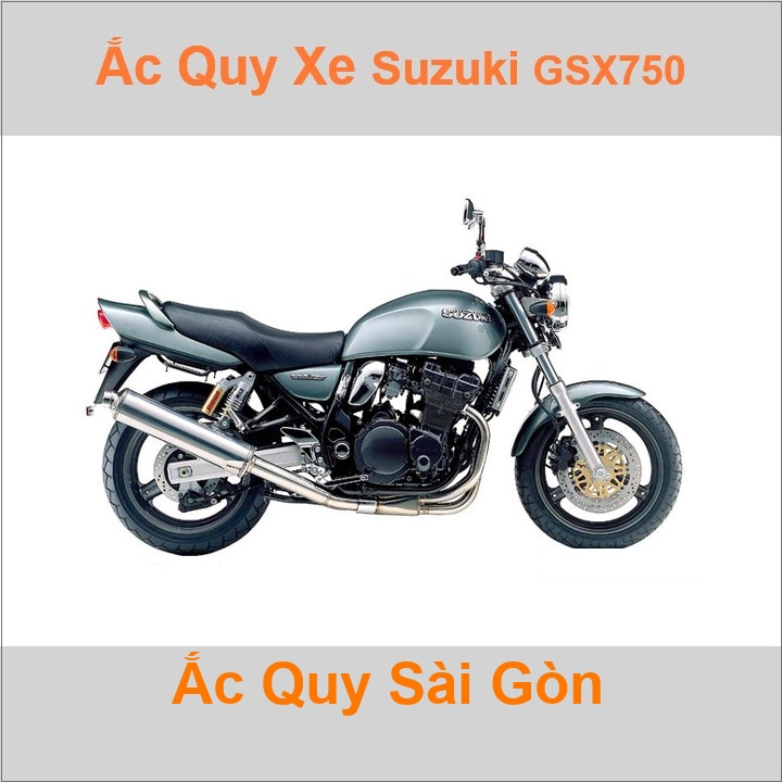 Bình acquy moto cho xe pkl Suzuki GSX-750 Inazuma 749cc có công suất tầm 8Ah, 9Ah (10h) với các mã bình ắc quy phổ biến như YTX9-BS Bình ắc quy xe mô tô phân khối lớn Suzuki GSX750 có kích thước khoảng Dài 15cm * Rộng 8.7cm * Cao 10.5cm chất lượng tốt nhất với giá rẻ