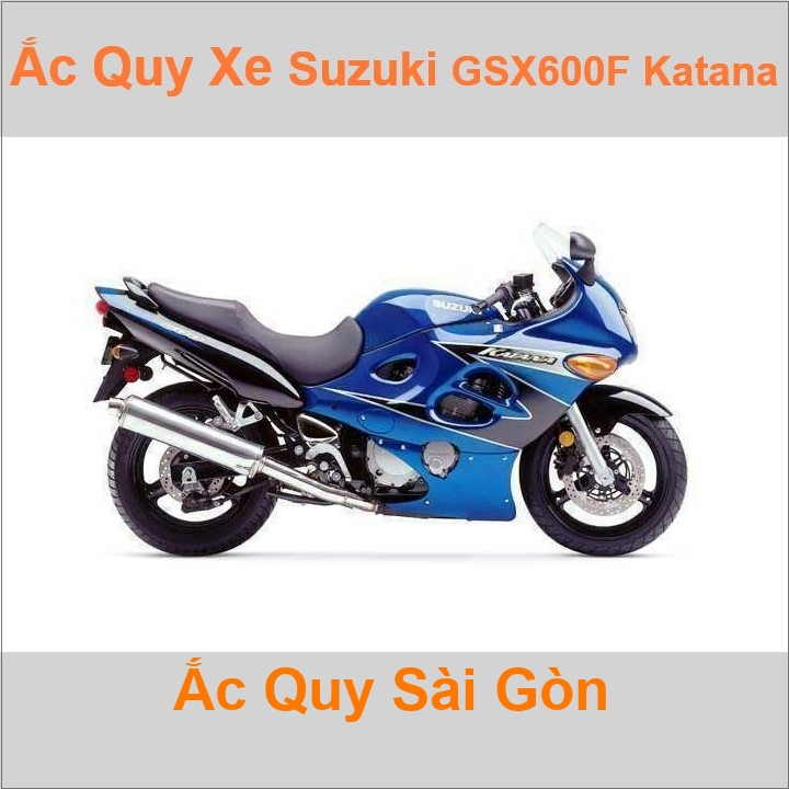 Bình acquy moto cho xe pkl Suzuki GSX-600F Katana (1998-2006) 599cc có công suất tầm 8Ah, 9Ah (10h) với các mã bình ắc quy phổ biến như YTX9-BS Bình ắc quy xe mô tô phân khối lớn Suzuki GSX600F có kích thước khoảng Dài 15cm * Rộng 8.7cm * Cao 10.5cm chất lượng tốt nhất với giá rẻ