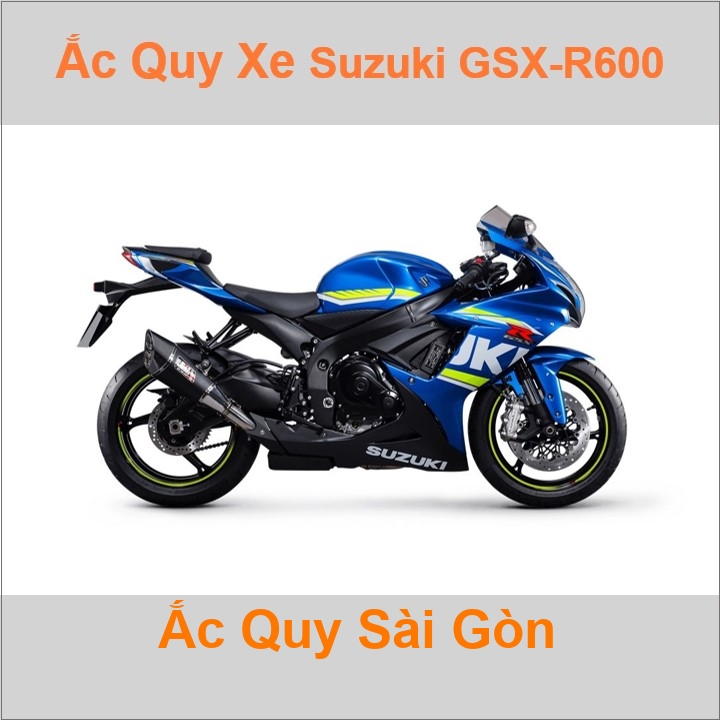 Bình acquy moto cho xe pkl Suzuki GSR-600 / GSX-R600 có công suất tầm 8Ah, 9Ah (10h) với các mã bình ắc quy phổ biến như YTX9-BS Bình ắc quy xe mô tô phân khối lớn Suzuki GSXR600 GSR600 có kích thước khoảng Dài 15cm * Rộng 8.7cm * Cao 10.5cm chất lượng tốt nhất với giá rẻ