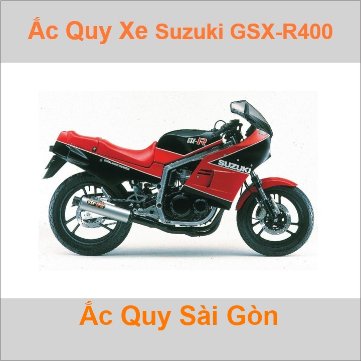 Bình acquy moto cho xe pkl Suzuki GSX-R400 398cc có công suất tầm 8Ah, 9Ah (10h) với các mã bình ắc quy phổ biến như YTX9-BS Bình ắc quy xe mô tô phân khối lớn Suzuki GSXR400 có kích thước khoảng Dài 15cm * Rộng 8.7cm * Cao 10.5cm chất lượng tốt nhất với giá rẻ
