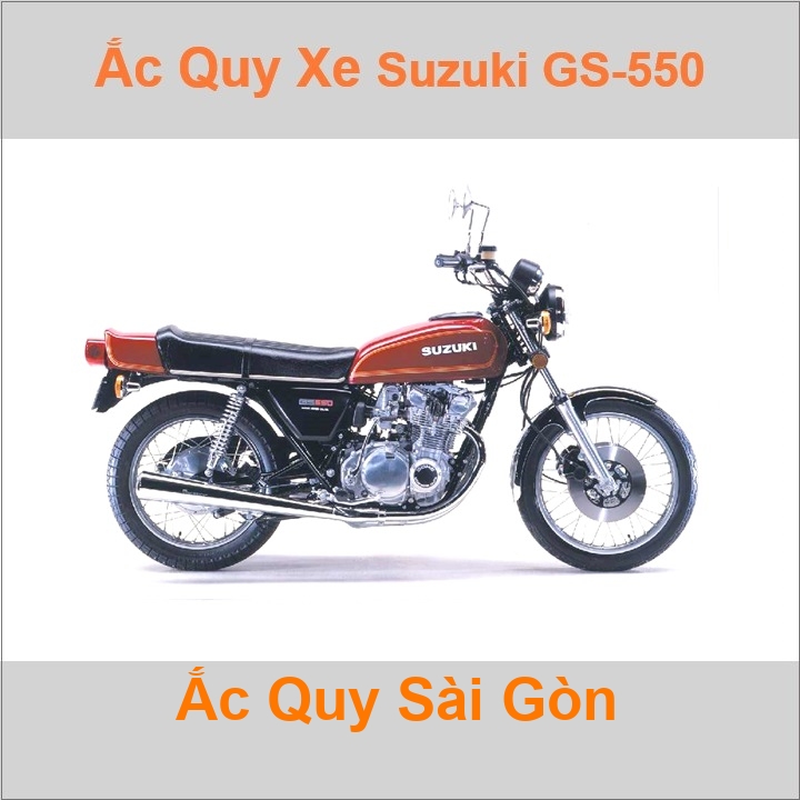 Bình acquy moto cho xe pkl Suzuki GS-550 549cc có công suất tầm 10Ah (10h) với mã bình ắc quy phổ biến như YB10L-BS Bình ắc quy xe mô tô phân khối lớn Suzuki GS550 có kích thước khoảng Dài 13cm * Rộng 8.8cm * Cao 14.5cm chất lượng tốt nhất với giá rẻ