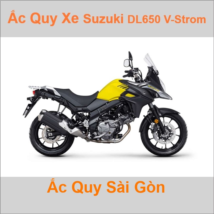 Bình acquy moto cho xe cào cào pkl Suzuki DL-650 V-Strom 645cc có công suất tầm 10Ah, 12Ah (10h) với các mã bình ắc quy phổ biến như YTX12-BS Bình ắc
