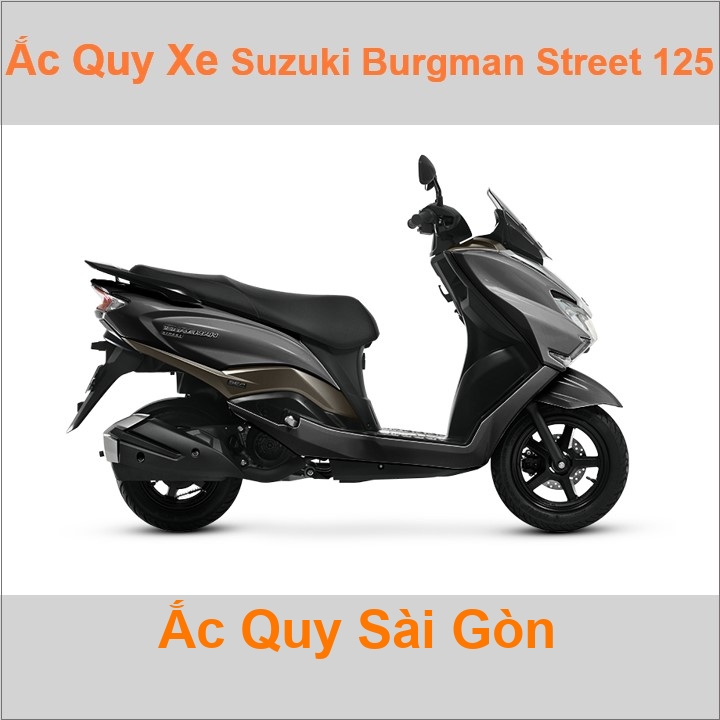 Bình acquy moto cho xe tay ga Suzuki Burgman Street UB125 125cc có công suất tầm 5Ah, 6Ah (10h) với các mã bình ắc quy YTX5L-BS, YTZ7S, TTZ7SL Bình ắc quy xe mô tô phân khối lớn Suzuki Burgman 125 có kích thước khoảng Dài 11.3cm * Rộng 7cm * Cao 10.5cm chất lượng tốt nhất với giá rẻ