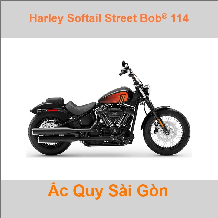 Bình acquy moto cho xe pkl Harley-Davidson Softail Street Bob 114 FXBBS có công suất 18Ah, 20Ah (10h) với các mã bình ắc quy như YTX20L-BS, YT20L-4 Bì