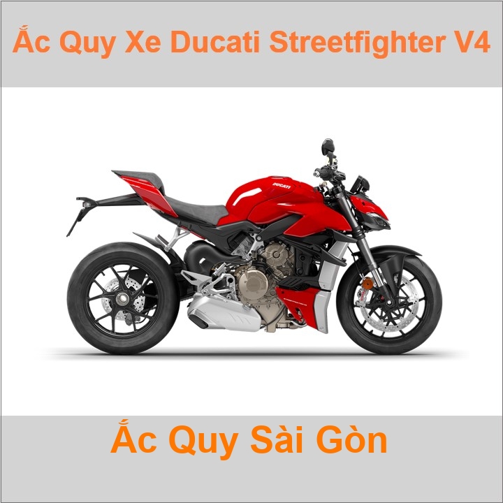Bình ắc quy cho xe moto pkl Ducati Streetfighter có công suất tầm 10Ah với các mã bình ắc quy phổ biến như YT12B-BS, YT12B-4. Bình ắc quy xe mô tô phân khối lớn Ducati Streetfighter có kích thước khoảng: Dài 15cm * Rộng 7cm * Cao 13cm battery chất lượng tốt nhất giá rẻ