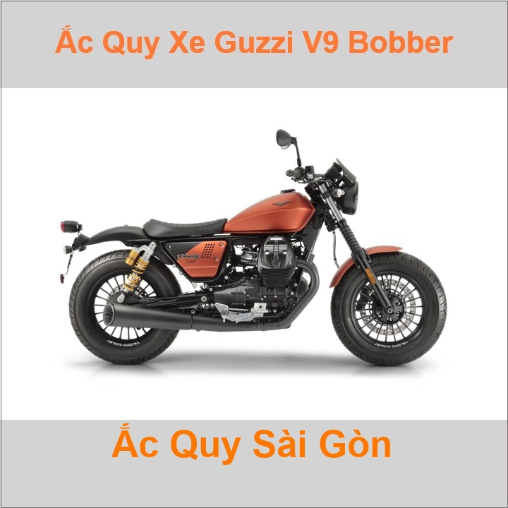 Bình ắc quy cho xe moto pkl Guzzi V9 Bobber 853cc có công suất tầm 12Ah, 14Ah (10h) với các mã bình ắc quy phổ biến như YTX14-BS Bình ắc quy xe mô tô