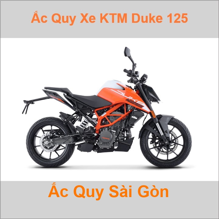 Bình acquy cho xe moto KTM Duke 125 124.7cc có công suất tầm 7Ah (10h) với các mã bình ắc quy phổ biến như YTX7L-BS Bình ắc quy xe mô tô phân khối lớn KTM Duke 125 có kích thước khoảng Dài 11.3cm * Rộng 7cm * Cao 13cm battery pkl chất lượng tốt nhất giá rẻ
