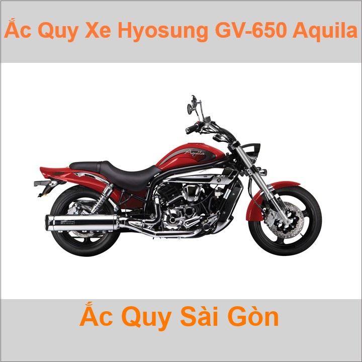 Bình ắc quy cho xe moto pkl Hyosung GV 650 Aquila 647cc có công suất tầm 12Ah (10h) với các mã bình ắc quy phổ biến như YT14B-4; YT14B-BS Bình ắc quy xe mô tô phân khối lớn Hyosung GV650 có kích thước khoảng Dài 15cm * Rộng 7cm * Cao 14.5cm battery chất lượng tốt nhất giá rẻ
