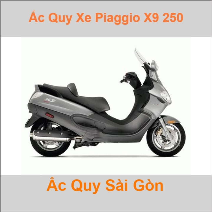 Bình ắc quy cho xe tay ga pkl Piaggio X9 250 244cc có công suất tầm 10Ah (10h) với các mã bình ắc quy phổ biến như YB10L-BS Bình ắc quy xe scooter phân khối lớn Piaggio X9 250 có kích thước khoảng Dài 13cm * Rộng 8.8cm * Cao 14.5cm battery chất lượng tốt nhất giá rẻ