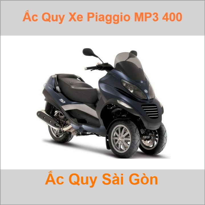 Bình ắc quy cho xe tay ga pkl Piaggio MP3 500 ABS 399cc có công suất tầm 12Ah, 14Ah (10h) với các mã bình ắc quy phổ biến như YTX14-BS Bình ắc quy xe scooter phân khối lớn Piaggio MP3 400 có kích thước khoảng Dài 15cm * Rộng 8.7cm * Cao 14.5cm battery chất lượng tốt nhất giá rẻ