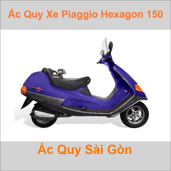 Bình ắc quy cho xe tay ga pkl Piaggio Hexagon 2 thì 125 / 150 / 180 (1994-2000) có công suất tầm 9Ah (10h) với các mã bình ắc quy phổ biến như YB9-BS, YT12B-BS Bình ắc quy xe scooter phân khối lớn Hexagon có kích thước khoảng Dài 13.5cm * Rộng 7.5cm * Cao 13.5cm battery chất lượng tốt nhất giá rẻ