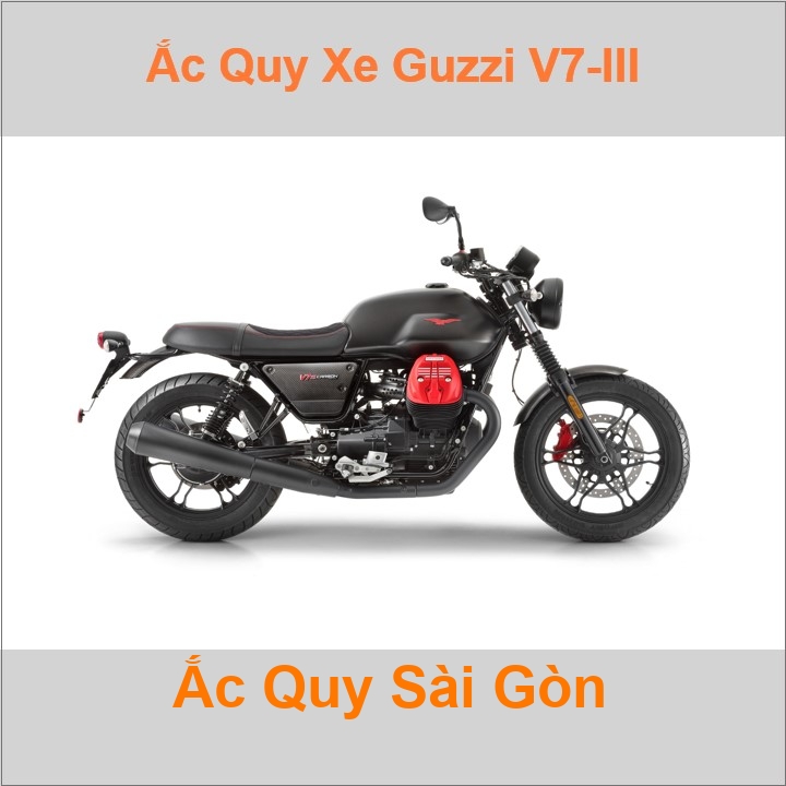 Bình ắc quy cho xe moto pkl Moto Guzzi V7 III 744cc có công suất tầm 12Ah, 14Ah (10h) với các mã bình ắc quy phổ biến như YTX14-BS Bình ắc quy xe mô tô phân khối lớn Guzzi V7III có kích thước khoảng Dài 15cm * Rộng 8.7cm * Cao 14.5cm battery chất lượng tốt nhất giá rẻ