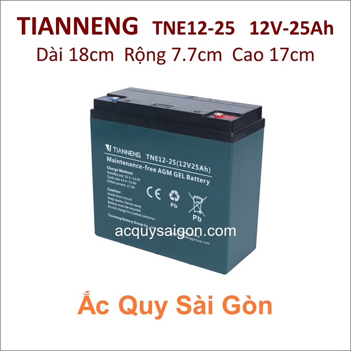 Ắc quy xe máy điện Tianneng 12V 25Ah TNE12-25 (Cao cấp)