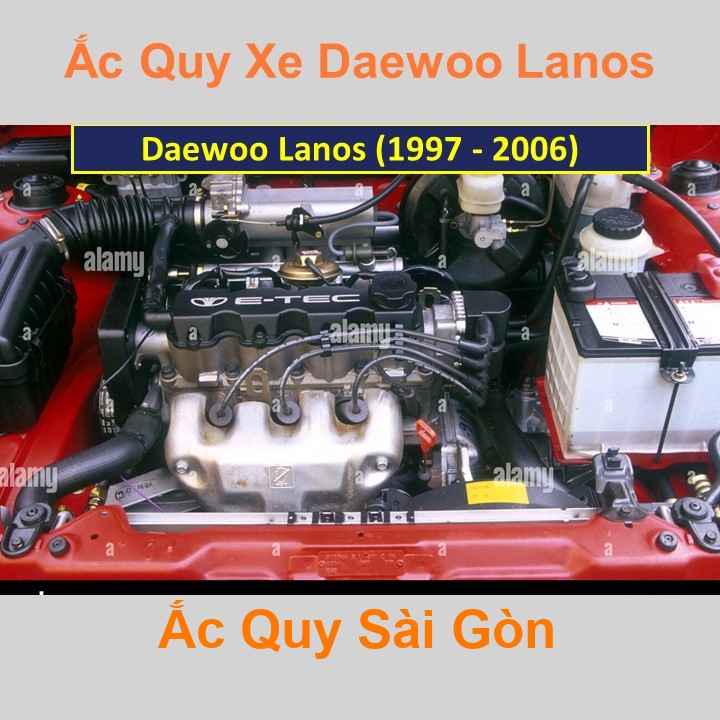 Bình ắc quy cho xe Daewoo Lanos có công suất tầm 60Ah, 65Ah (cọc nổi - cọc thuận) với các mã bình ắc quy như 55D23R, 75D23R 