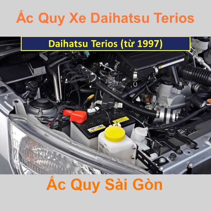 Bình ắc quy cho xe Daihatsu Terios có công suất tầm 45Ah, 50Ah (cọc nổi – cọc nghịch) với các mã bình ắc quy như 46B24L, 55B24L, 65B24L