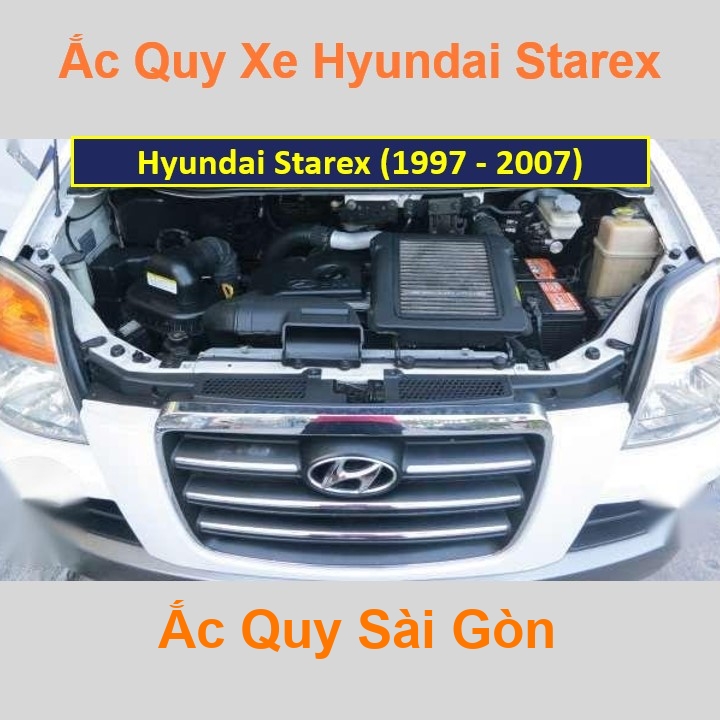 Bình ắc quy cho xe Hyundai Starex máy dầu (từ 1997) có công suất tầm 90Ah (cọc nổi – cọc thuận) với các mã bình ắc quy 105D31R, 115D31R, 120D31R Bình acquy oto Hyundai Starex máy dầu có kích thước khoảng Dài 31cm * Rộng 17,5cm * Cao 22,5cm Ắc Quy Sài Gòn