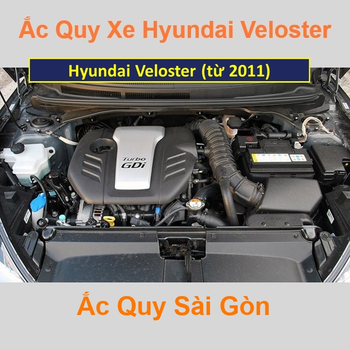 Bình ắc quy cho xe Hyundai Veloster (từ 2011) có công suất tầm 60Ah, 62Ah (cọc chìm – cọc nghịch) với các mã bình ắc quy Din60, Din62 Bình acquy oto Hyundai Veloster có kích thước khoảng Dài 24cm * Rộng 17,5cm * Cao 19cm Ắc Quy Sài Gòn