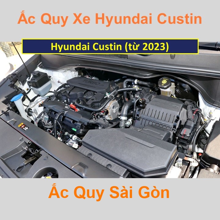 Bình ắc quy cho xe Hyundai Custin máy xăng (từ 2021) có công suất tầm 74Ah, 75Ah (cọc chìm – cọc nghịch) với các mã bình ắc quy Din74, Din75 Bình acquy oto Hyundai Custin có kích thước khoảng Dài 27cm * Rộng 17,5cm * Cao 19cm Ắc Quy Sài Gòn