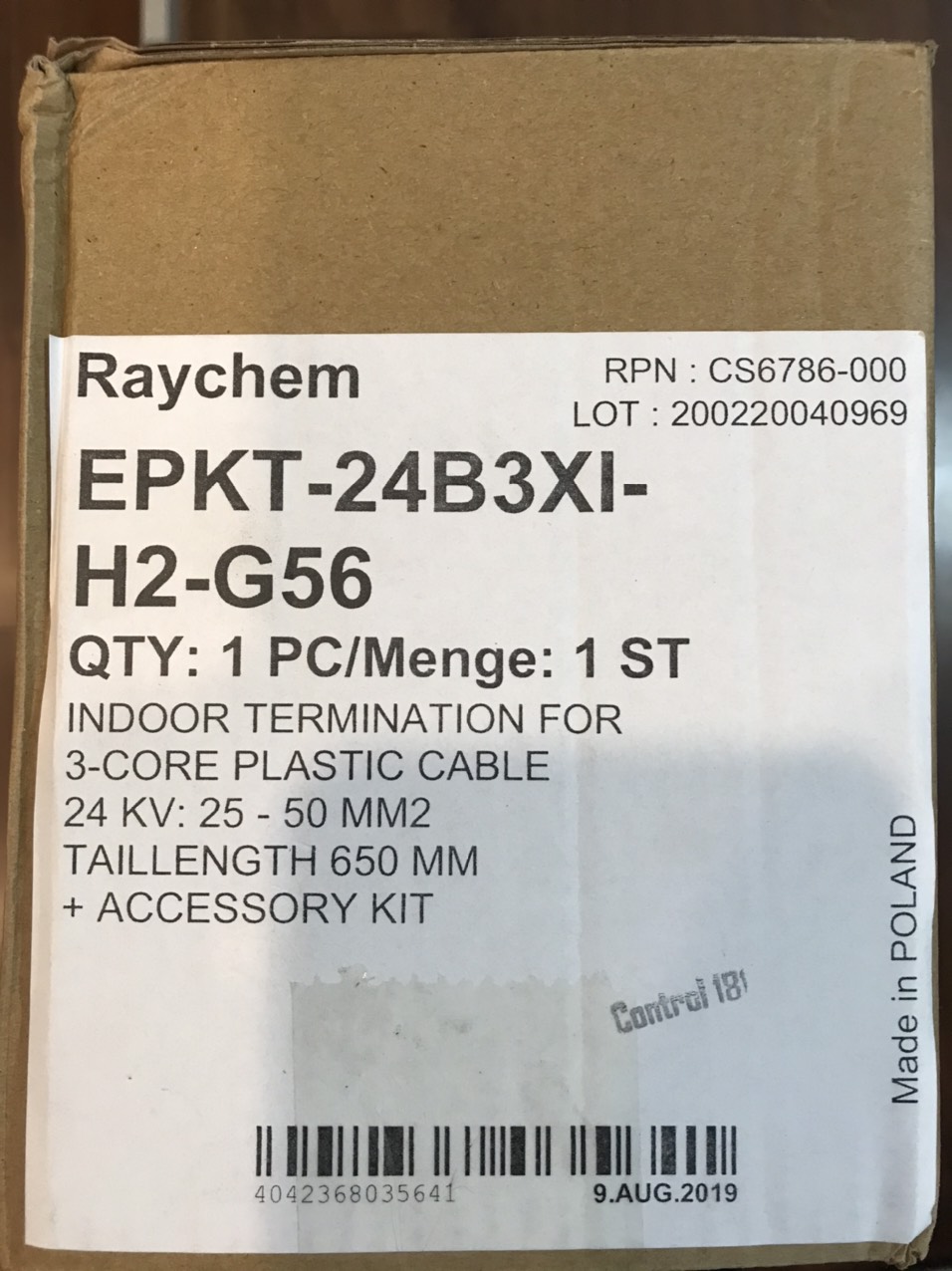 Đầu cáp co nóng 24kV 3x25/50mm2 - Trong nhà (EPKT-24B3X-H2) - Raychem / Tyco / Poland