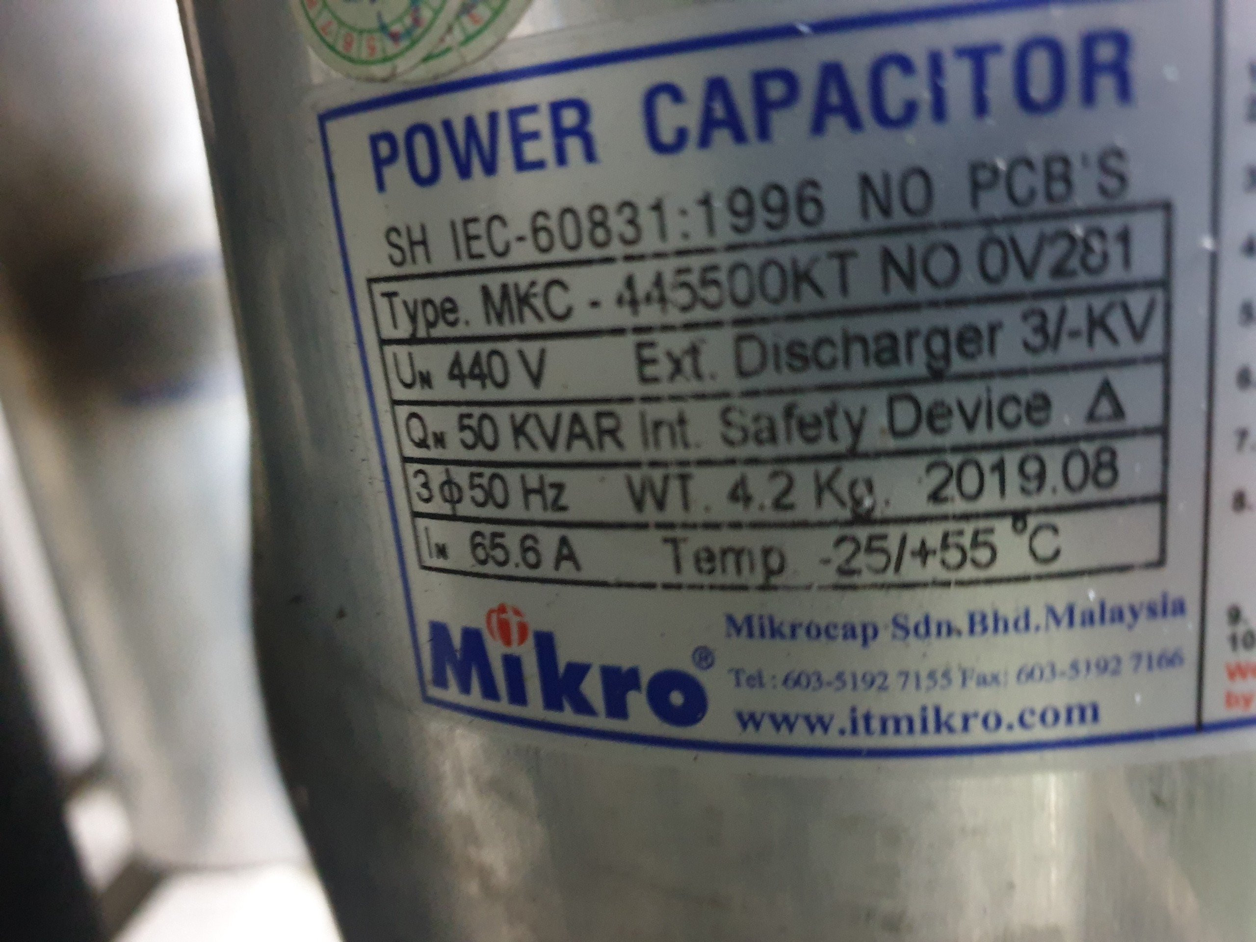 Tụ bù hạ thế 50kVAr (Power Capacitor) - Mikro/ Thái Lan