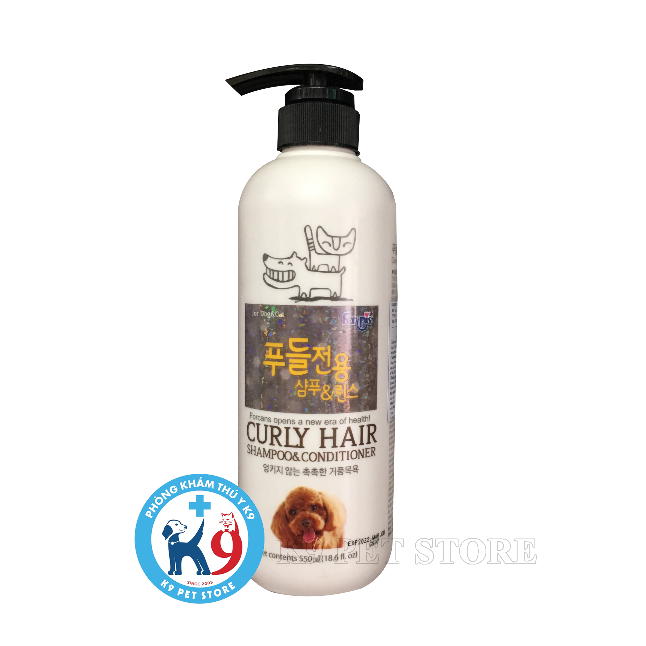 Sữa tắm cho chó lông xoăn, Poodle Curly Hair Shampoo Forcans Hàn Quốc 550ml