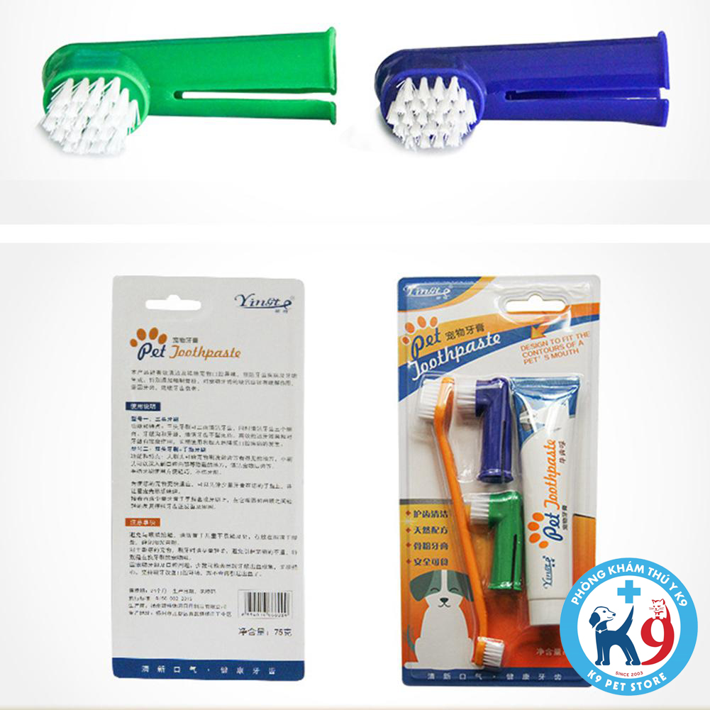 Kem đánh răng thơm miệng cho thú cưng Pet Toothpaste 85gr gồm bàn chải