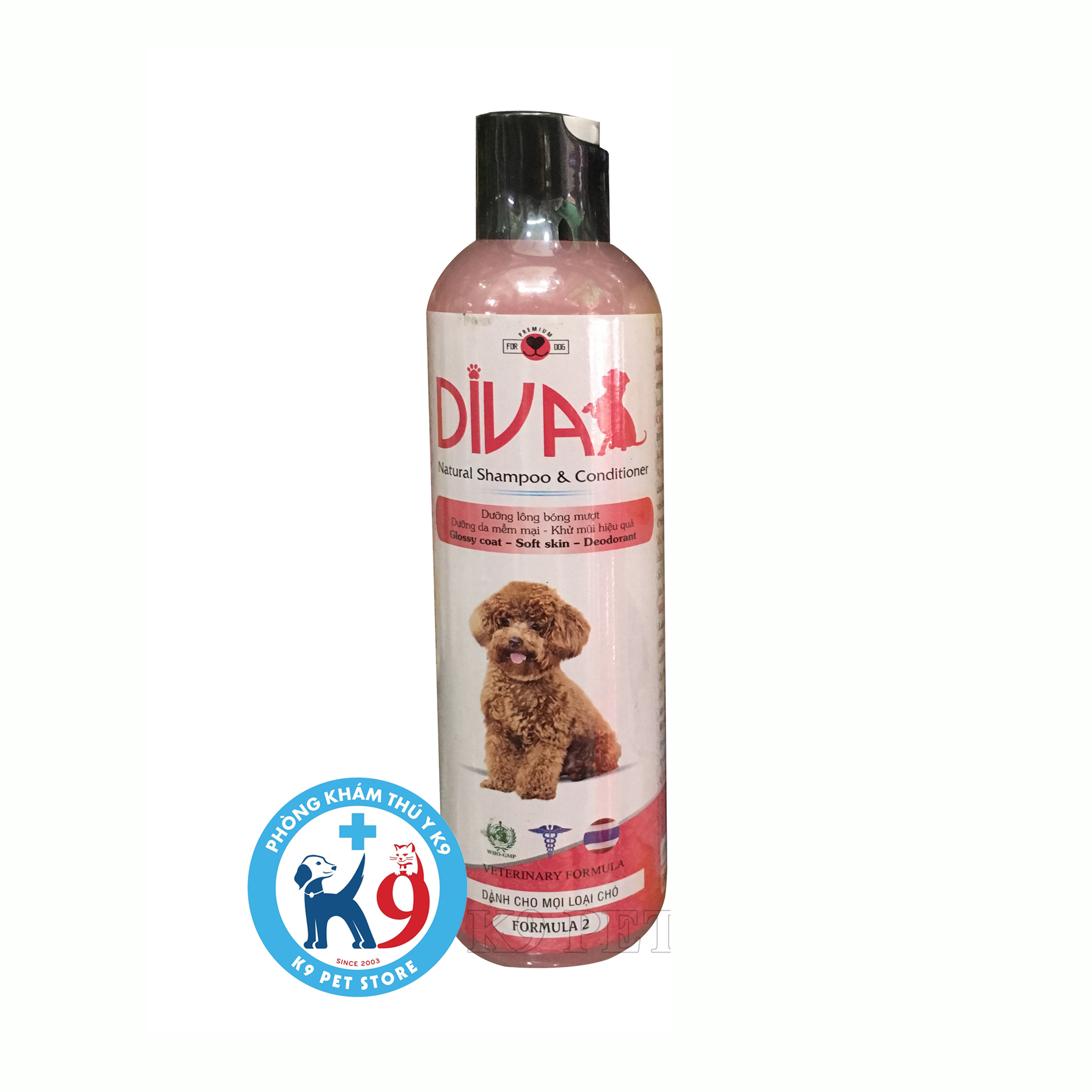 Sữa tắm DIVA hồng dưỡng ẩm, khử mùi, chống rối lông dành cho mọi giống chó