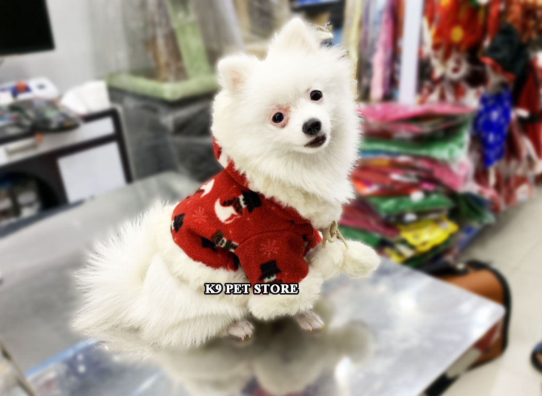 Áo Noel cổ, tay lông cho chó, mèo