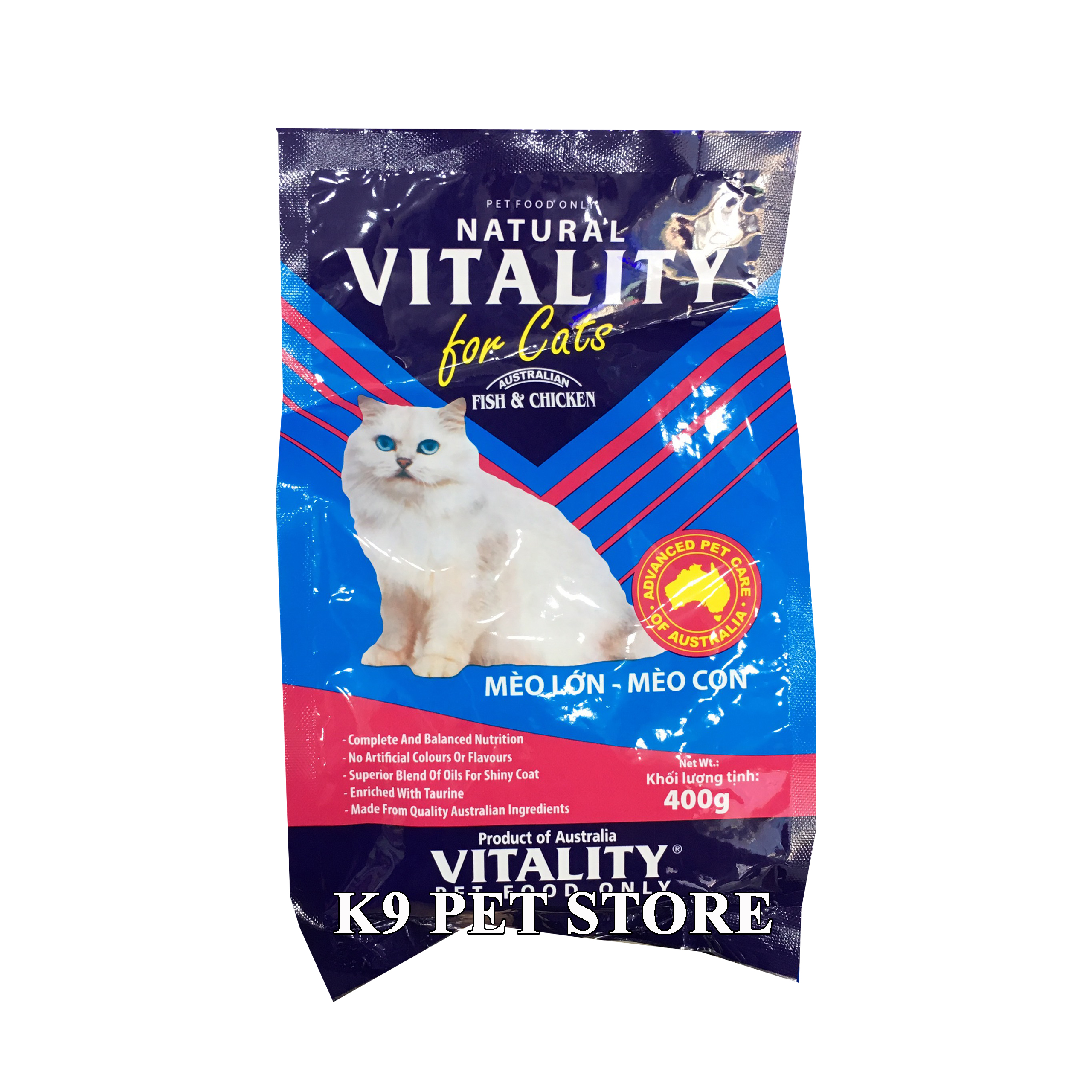 Thức ăn Vitality cho mèo mọi lứa tuổi vị cá & gà 400g (Úc)