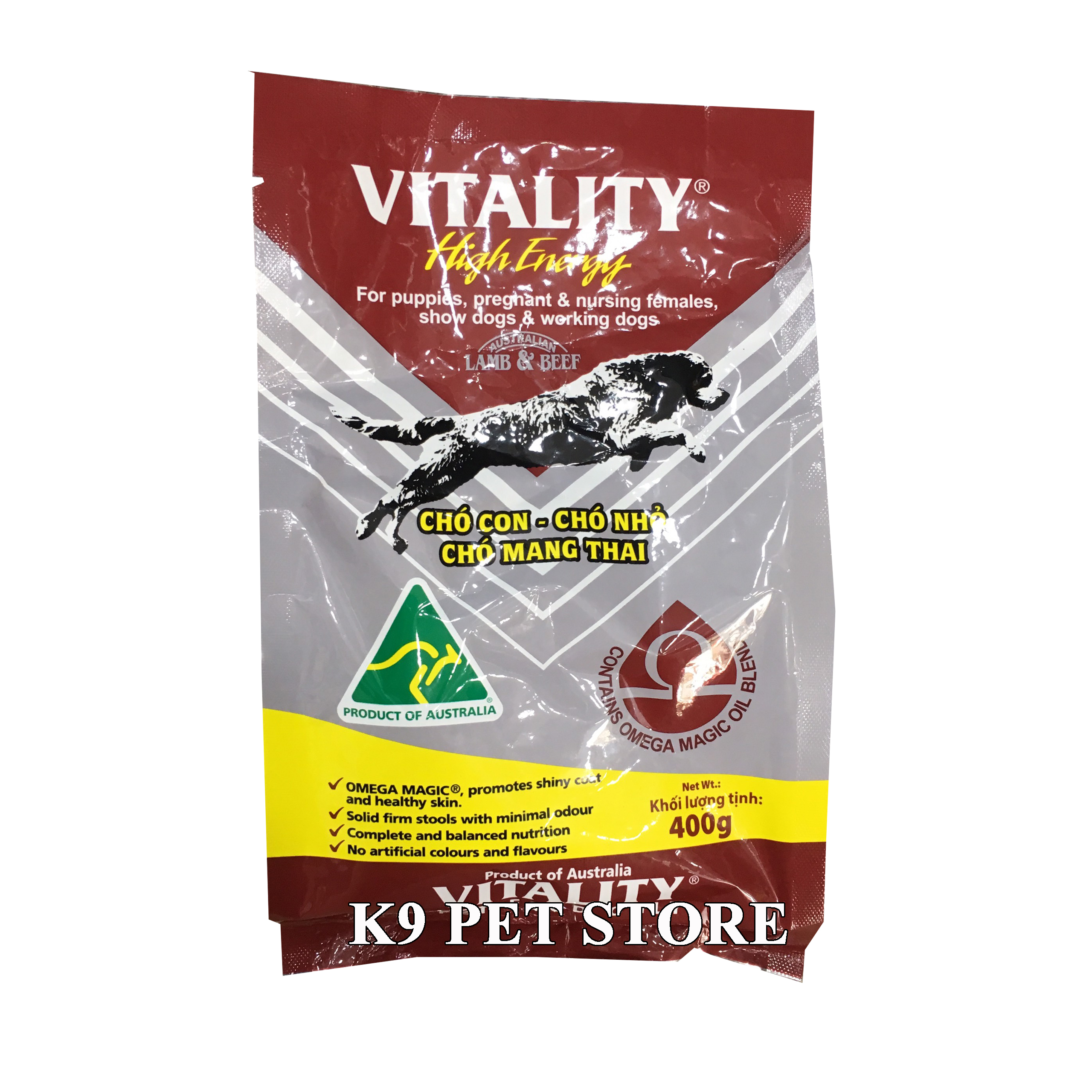 Thức ăn Vitality cho chó con vị cừu & bò 400g (Úc)