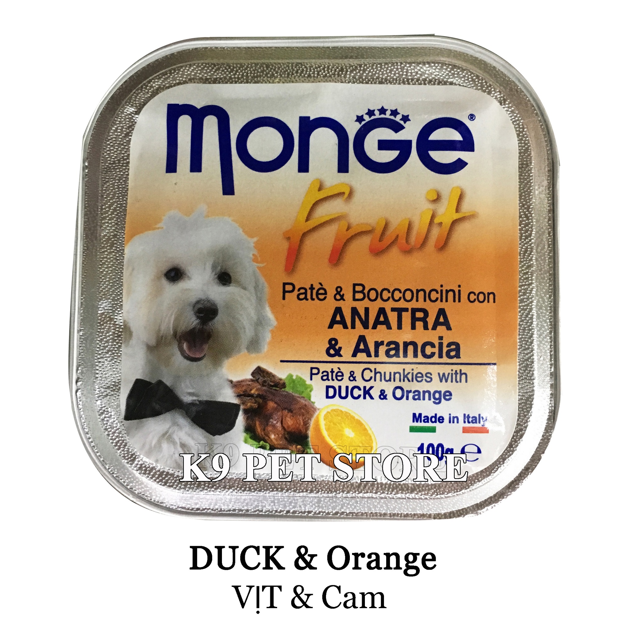 Pate Monge cho chó 100g vị vịt và cam