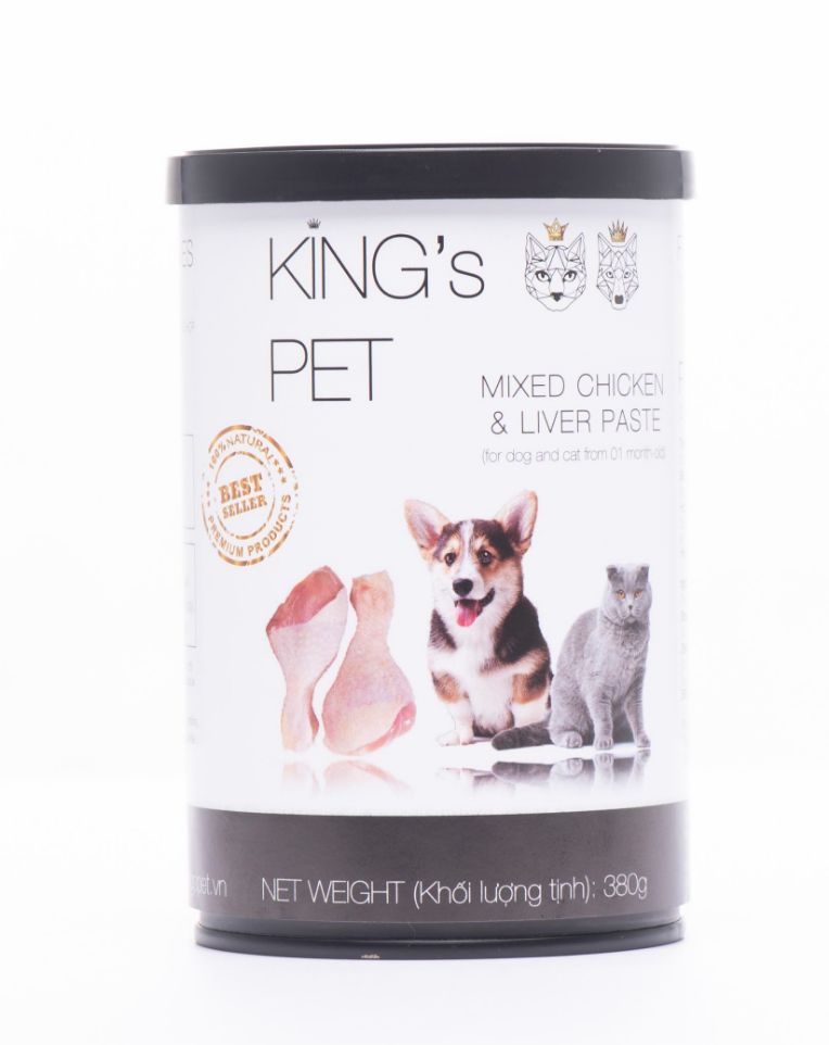 Pate hỗn hợp Gà và Gan Kings Pet lon 380g – thức ăn cho chó mèo từ 01 tháng tuổi